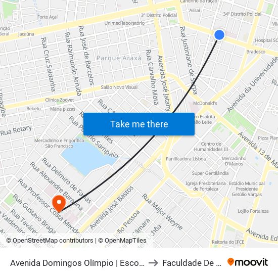 Avenida Domingos Olímpio | Escola César Cals - Farias Brito to Faculdade De Medicina Ufc map