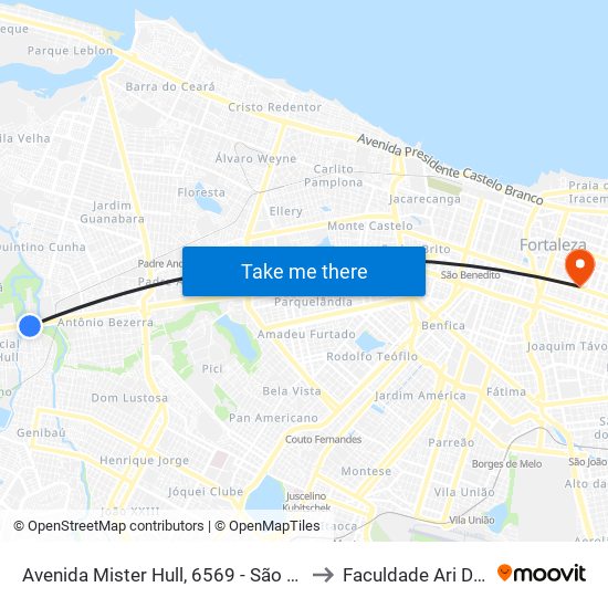 Avenida Mister Hull, 6569 - São Miguel to Faculdade Ari De Sá map