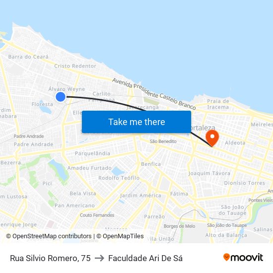 Rua Silvio Romero, 75 to Faculdade Ari De Sá map