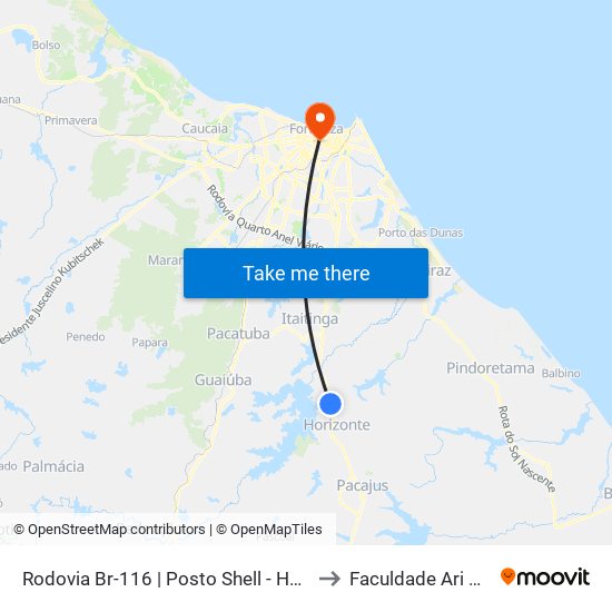 Rodovia Br-116 | Posto Shell - Horizonte to Faculdade Ari De Sá map