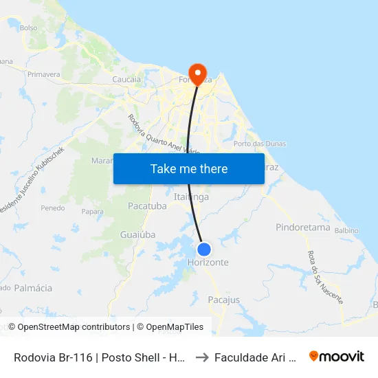 Rodovia Br-116 | Posto Shell - Horizonte to Faculdade Ari De Sá map