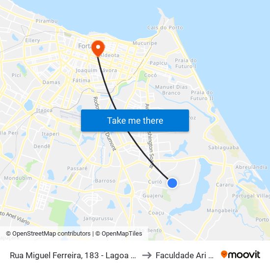 Rua Miguel Ferreira, 183 - Lagoa Redonda to Faculdade Ari De Sá map