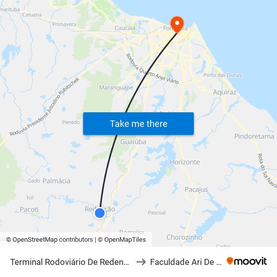 Terminal Rodoviário De Redenção to Faculdade Ari De Sá map