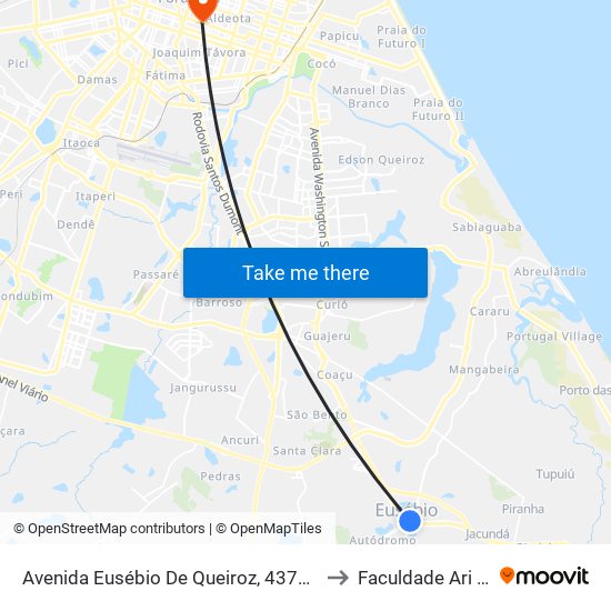 Avenida Eusébio De Queiroz, 4379 - Eusébio to Faculdade Ari De Sá map