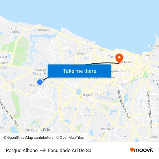Parque Albano to Faculdade Ari De Sá map