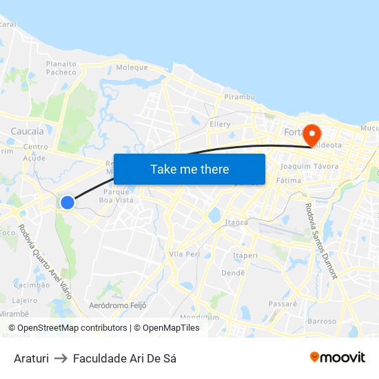 Araturi to Faculdade Ari De Sá map