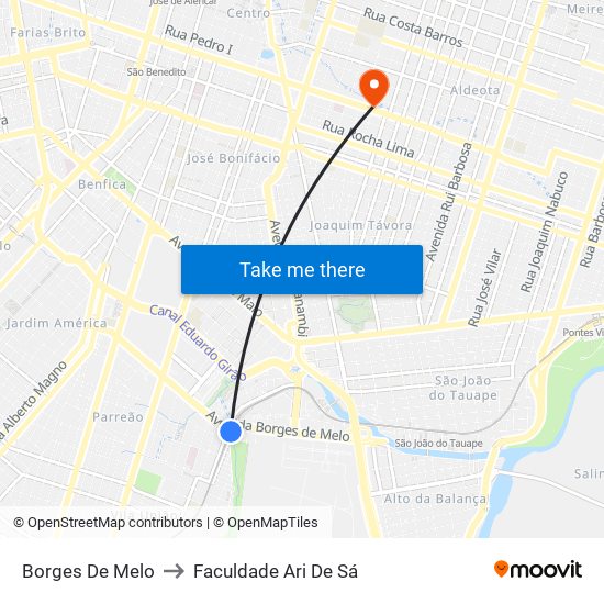 Borges De Melo to Faculdade Ari De Sá map