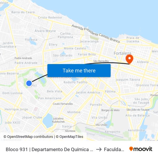 Bloco 931 | Departamento De Química Orgânica E Analítica - Campus Do Pici to Faculdade Ari De Sá map