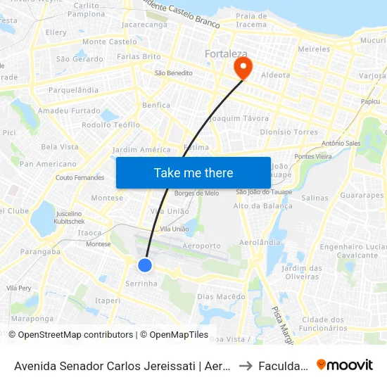 Avenida Senador Carlos Jereissati | Aeroporto Internacional Pinto Martins - Serrinha to Faculdade Ari De Sá map