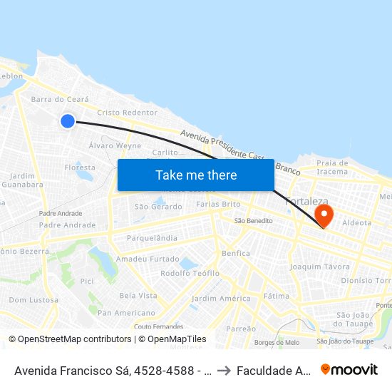 Avenida Francisco Sá, 4528-4588 - Barra Do Ceará to Faculdade Ari De Sá map