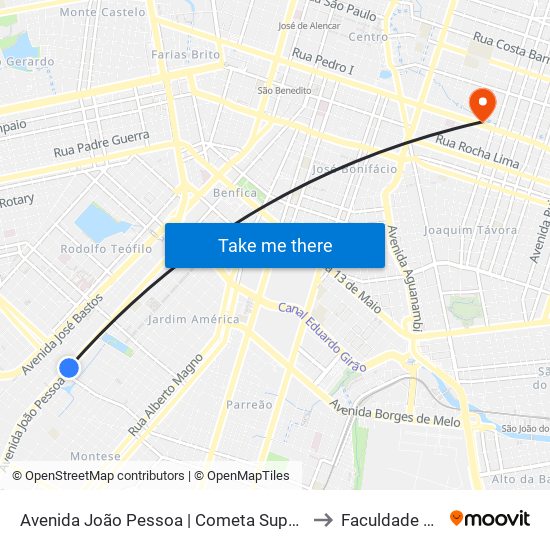 Avenida João Pessoa | Cometa Supermercados - Damas to Faculdade Ari De Sá map