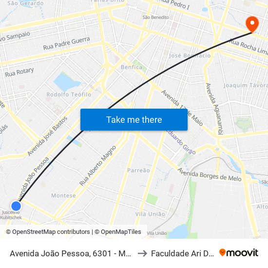 Avenida João Pessoa, 6301 - Montese to Faculdade Ari De Sá map