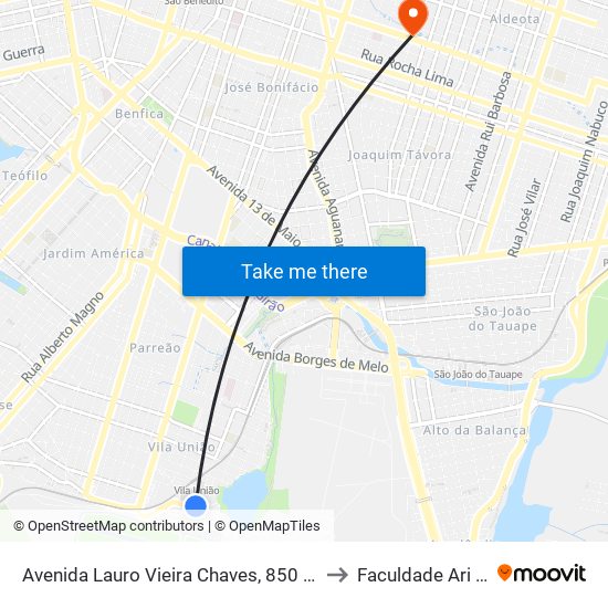 Avenida Lauro Vieira Chaves, 850 - Vila União to Faculdade Ari De Sá map