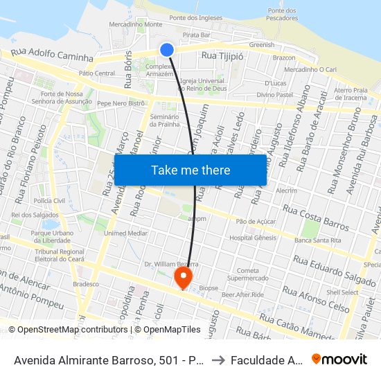 Avenida Almirante Barroso, 501 - Praia De Iracema to Faculdade Ari De Sá map