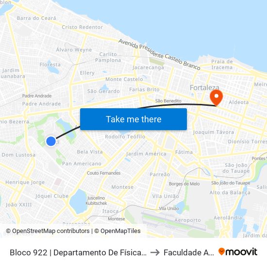 Bloco 922 | Departamento De Física - Campus Do Pici to Faculdade Ari De Sá map