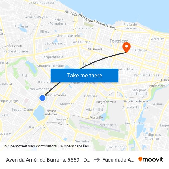 Avenida Américo Barreira, 5569 - Demócrito Rocha to Faculdade Ari De Sá map