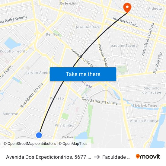 Avenida Dos Expedicionários, 5677 | Etufor - Vila União to Faculdade Ari De Sá map