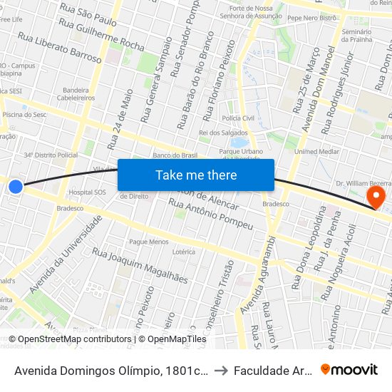 Avenida Domingos Olímpio, 1801c - Farias Brito to Faculdade Ari De Sá map