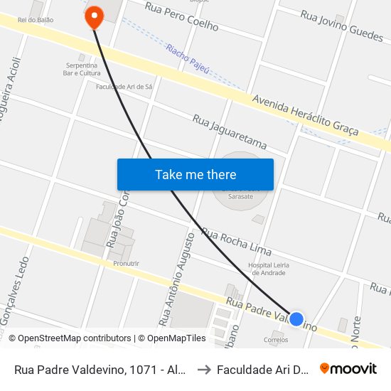 Rua Padre Valdevino, 1071 - Aldeota to Faculdade Ari De Sá map