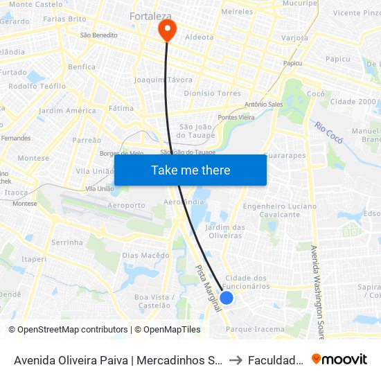 Avenida Oliveira Paiva | Mercadinhos São Luiz - Cidade Dos Funcionários to Faculdade Ari De Sá map
