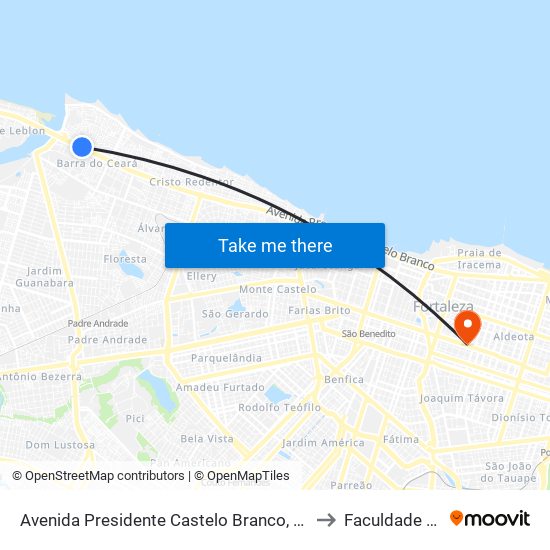 Avenida Presidente Castelo Branco, 5974 - Barra Do Ceará to Faculdade Ari De Sá map