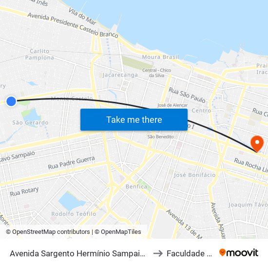 Avenida Sargento Hermínio Sampaio, 2303 - São Gerardo to Faculdade Ari De Sá map