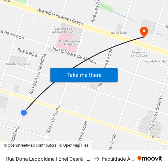 Rua Dona Leopoldina | Enel Ceará - Joaquim Távora to Faculdade Ari De Sá map