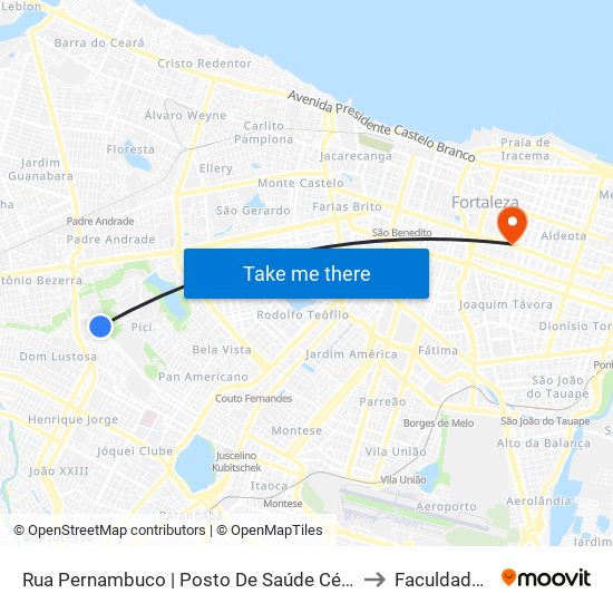 Rua Pernambuco | Posto De Saúde César Cals De Oliveira Filho - Pici to Faculdade Ari De Sá map