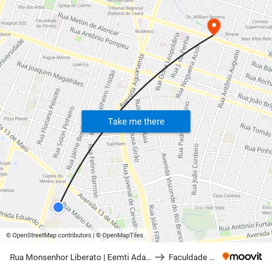 Rua Monsenhor Liberato | Eemti Adauto Bezerra - Fátima to Faculdade Ari De Sá map