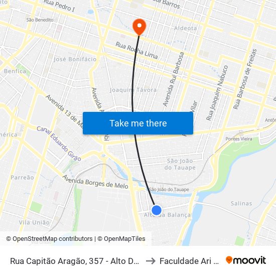 Rua Capitão Aragão, 357 - Alto Da Balança to Faculdade Ari De Sá map