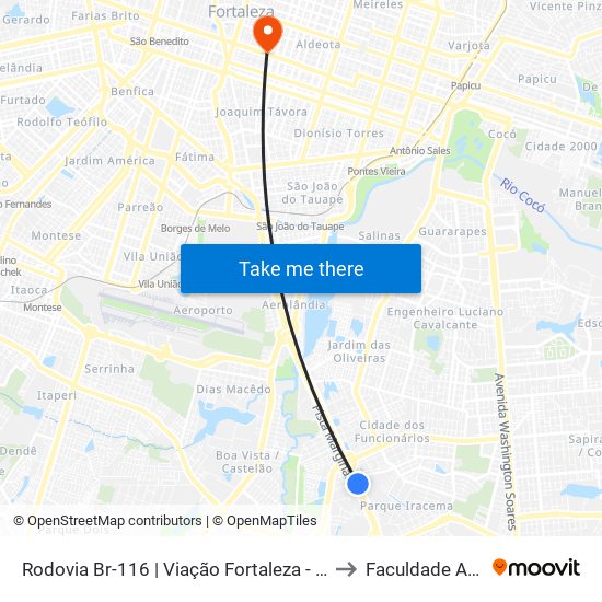 Rodovia Br-116 | Viação Fortaleza - Parque Iracema to Faculdade Ari De Sá map