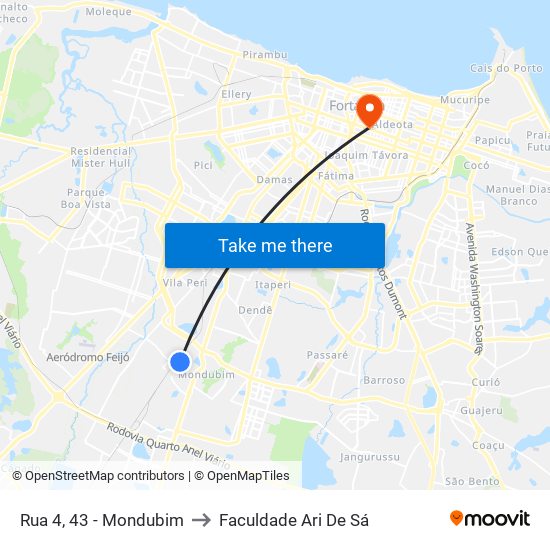 Rua 4, 43 - Mondubim to Faculdade Ari De Sá map