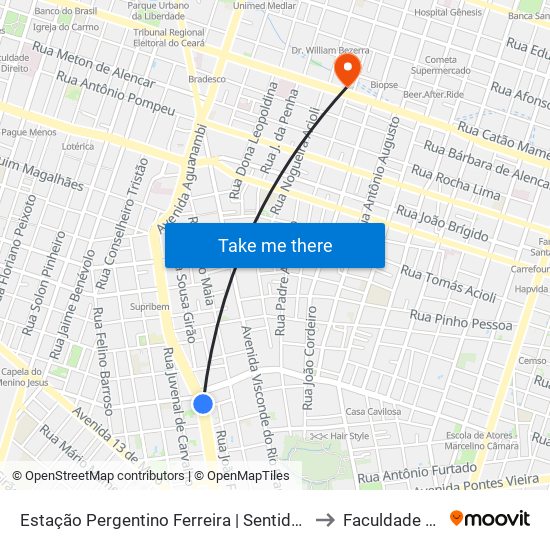 Estação Pergentino Ferreira | Sentido Praia (Brt Fortaleza) to Faculdade Ari De Sá map