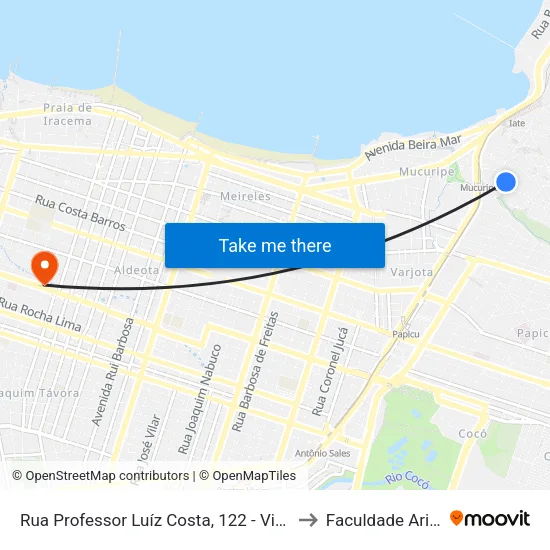 Rua Professor Luíz Costa, 122 - Vicente Pinzon to Faculdade Ari De Sá map