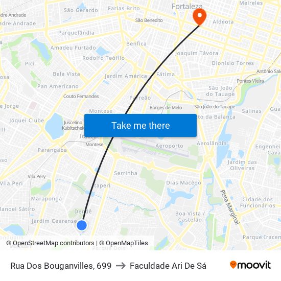 Rua Dos Bouganvilles, 699 to Faculdade Ari De Sá map