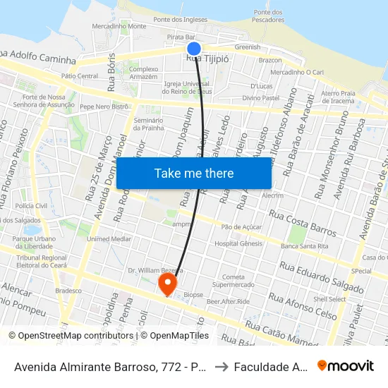 Avenida Almirante Barroso, 672 - Praia De Iracema to Faculdade Ari De Sá map