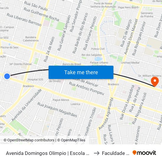 Avenida Domingos Olímpio | Escola César Cals - Farias Brito to Faculdade Ari De Sá map