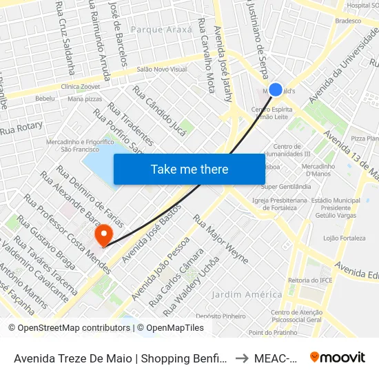 Avenida Treze De Maio | Shopping Benfica - Benfica to MEAC-CCIH map