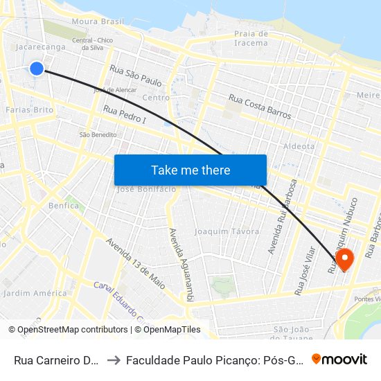 Rua Carneiro Da Cunha, 143 - Jacarecanga to Faculdade Paulo Picanço: Pós-Graduação e Graduação em Odontologia Fortaleza - CE map