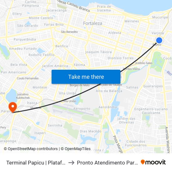 Terminal Papicu | Plataforma A to Pronto Atendimento Parangaba map