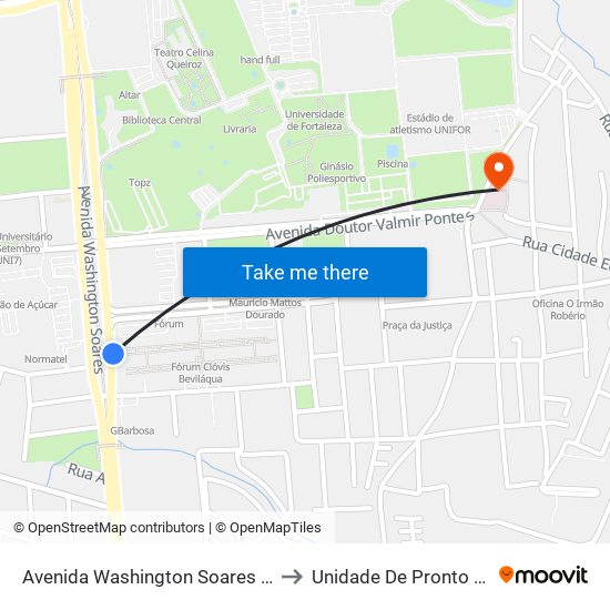 Avenida Washington Soares | Fórum Clóvis Beviláqua - Edson Queiroz to Unidade De Pronto Atendimento Yolanda Queiroz map