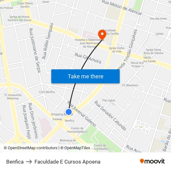 Benfica to Faculdade E Cursos Apoena map