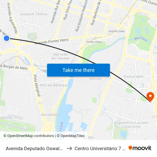 Avenida Deputado Oswaldo Studart, 40 - Fátima to Centro Universitário 7 De Setembro (Uni7) map