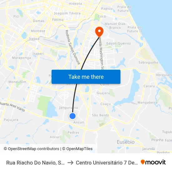 Rua Riacho Do Navio, S/N - Jangurussu to Centro Universitário 7 De Setembro (Uni7) map