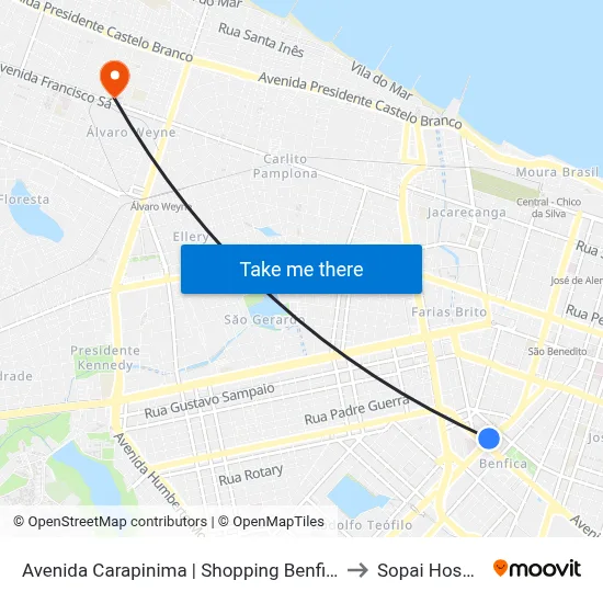 Avenida Carapinima | Shopping Benfica (Seletivo Etufor) - Benfica to Sopai Hospital Infantil map