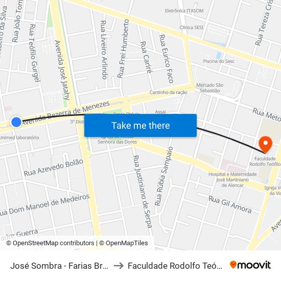 José Sombra - Farias Brito to Faculdade Rodolfo Teófilo map