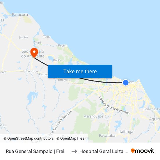 Rua General Sampaio | Freitas Varejo - Centro to Hospital Geral Luiza Alcãntara Silva map