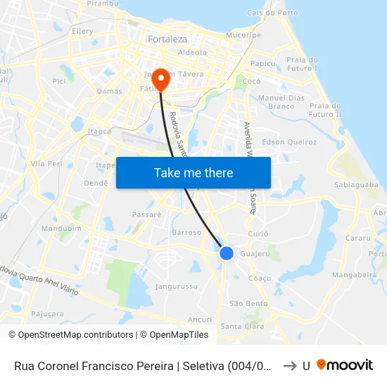 Rua Coronel Francisco Pereira | Seletiva (004/026/055/068/600/614/642/665/670/685/686/712/725/815/1203/Metropolitanas) - Messejana to Unip map