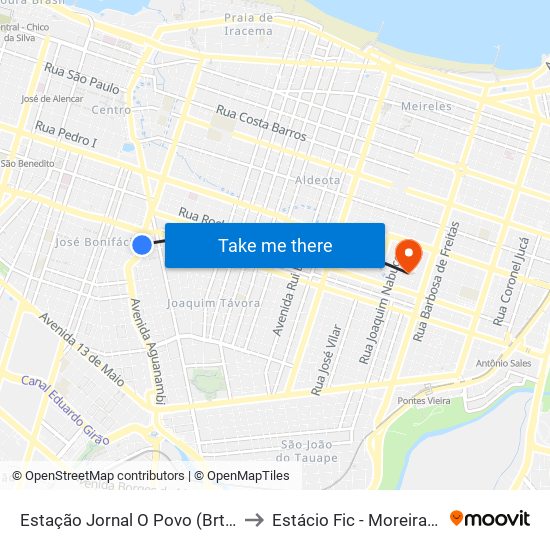 Estação Jornal O Povo (Brt Fortaleza) to Estácio Fic - Moreira Campos map