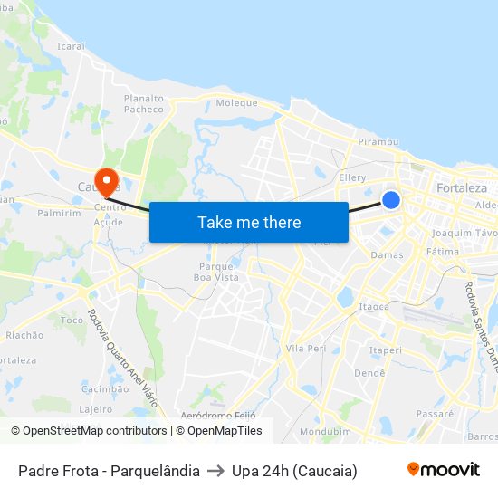 Padre Frota - Parquelândia to Upa 24h (Caucaia) map